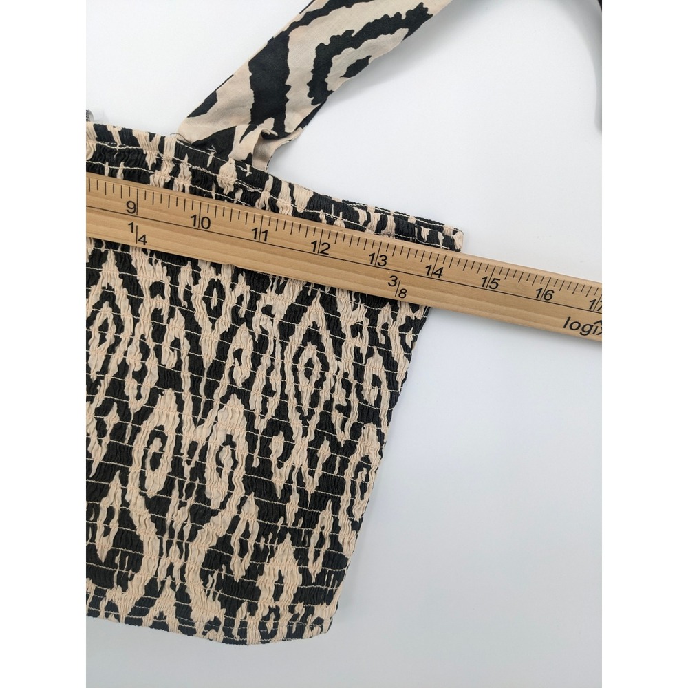 Zara Womens‎ Smocked Ikat Print Crop Top Black Beige Cotton Stretch Large NWT - Picture 7 of 9